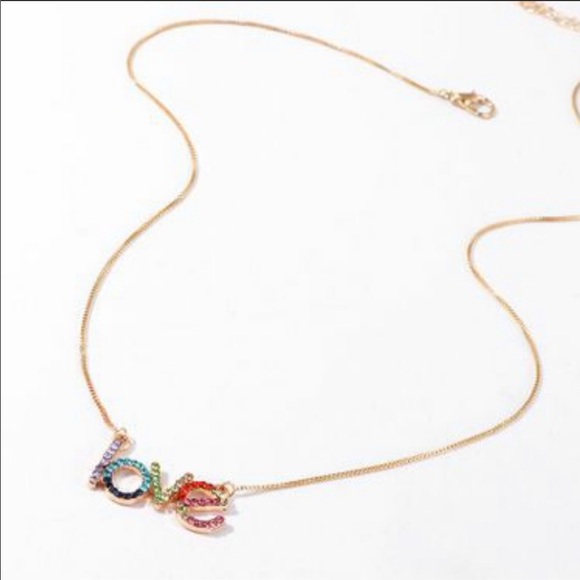 Rainbow LOVE necklace rhodium platinum - Picture 4 of 7